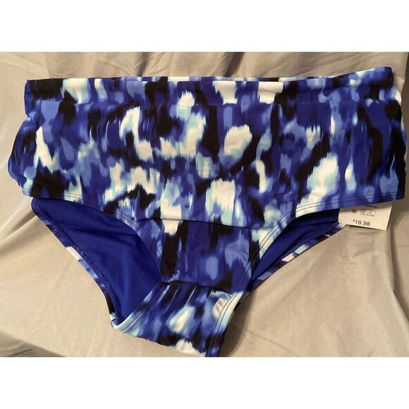 NWT Time & Tru Women's High Waist Swimsuit Bottom Tie Dye Blue&White Large - Picture 1 of 6